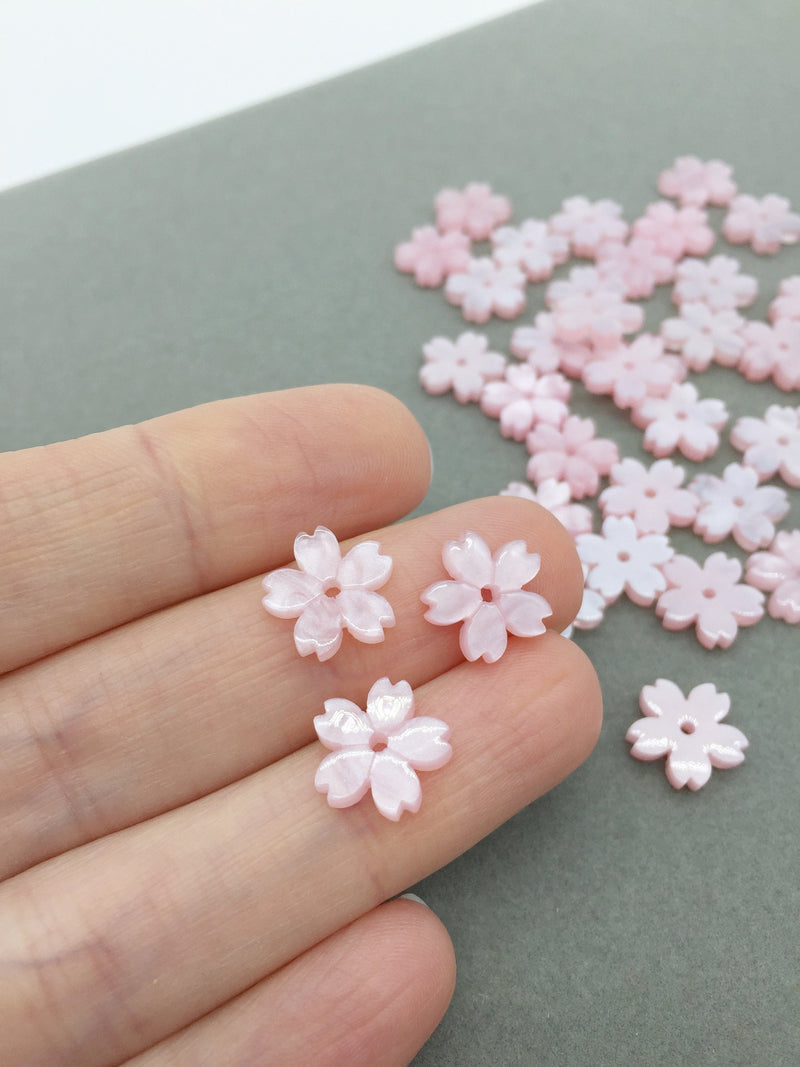 10 x Pink Acrylic Mother of Pearl Sakura Flower Beads, 11mm (3232)