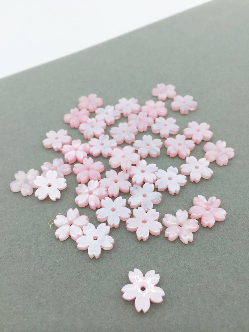 10 x Pink Acrylic Mother of Pearl Sakura Flower Beads, 11mm (3232)