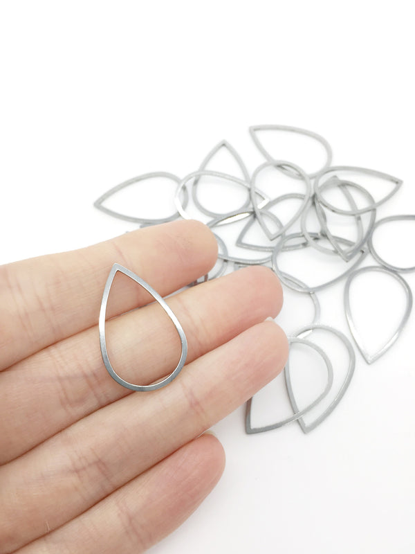 8 x Stainless Steel Teardrop Links, Silver Tone Drop Linking Rings, 25mm Teardrop Jewellery Connectors (3242)