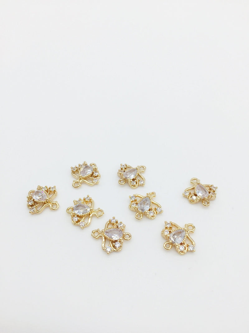 1 x 24K Gold Plated Cubic Zirconia Fan Shaped Jewellery Connector, 13x13mm (1577)