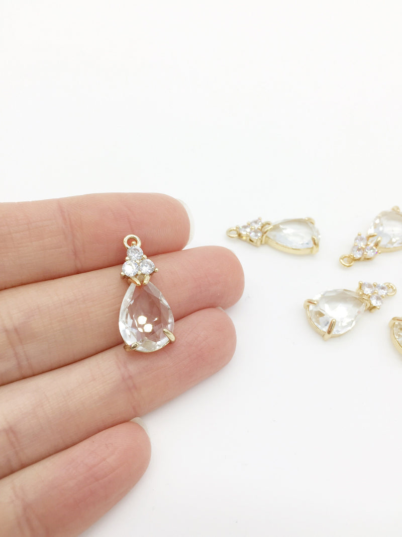 1 x 24K Gold Plated Cubic Zirconia Teardrop Pendant, 23x10mm (1578)