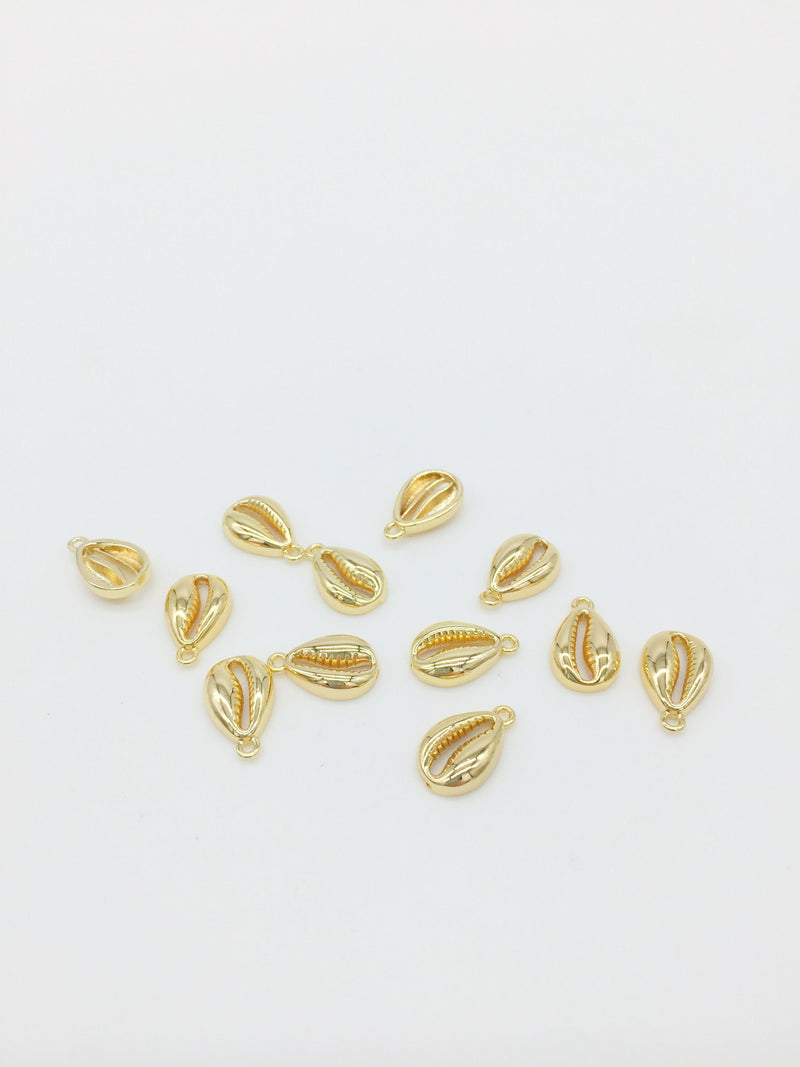 2 x Small 18K Gold Plated Cowrie Shell Charms, 12x8mm (1229)