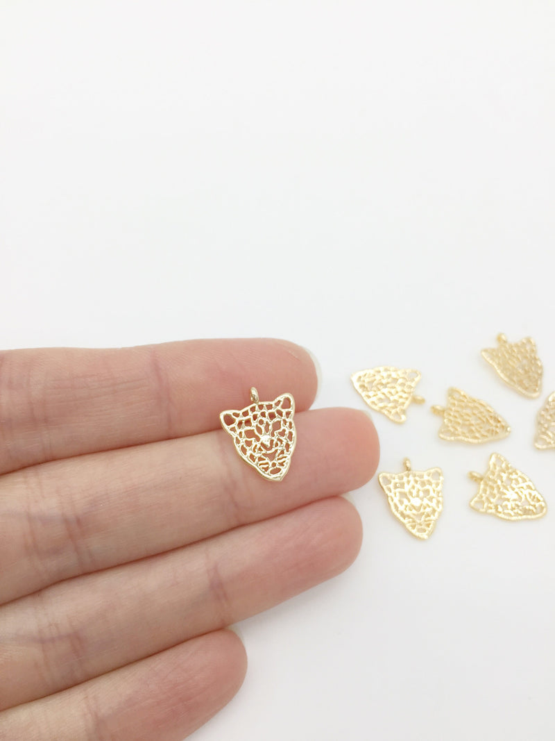 2 x 18K Gold Plated Leopard Head Charms, 15x11.5mm (1233)