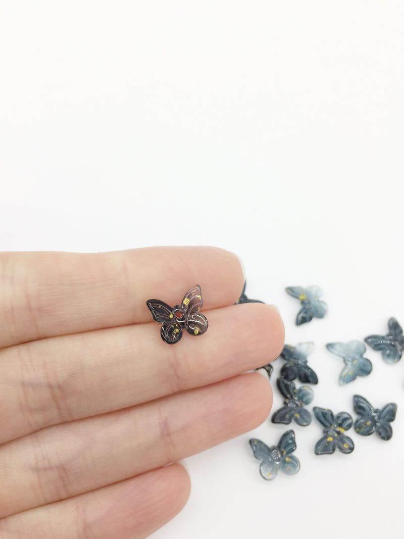 20 x Gradient Black Crystal Butterfly Charms, 11x10mm (1243)