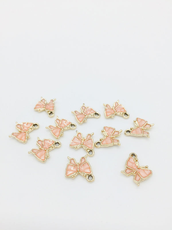 8 x Blush Pink Enamel Butterfly Charms, 16x11mm, Light Gold Base (1242)