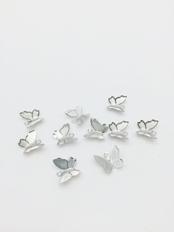 4 x Platinum Plated 3D Butterfly Charms, 11x13mm (1245)