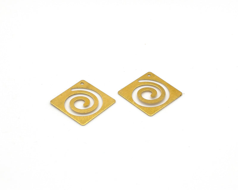 6 x Raw Brass Spiral Rectangular Pendants, 23x17mm (C0439)