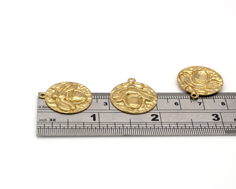 2 x Raw Brass Round Bee Charms, 23x20mm (C0069)