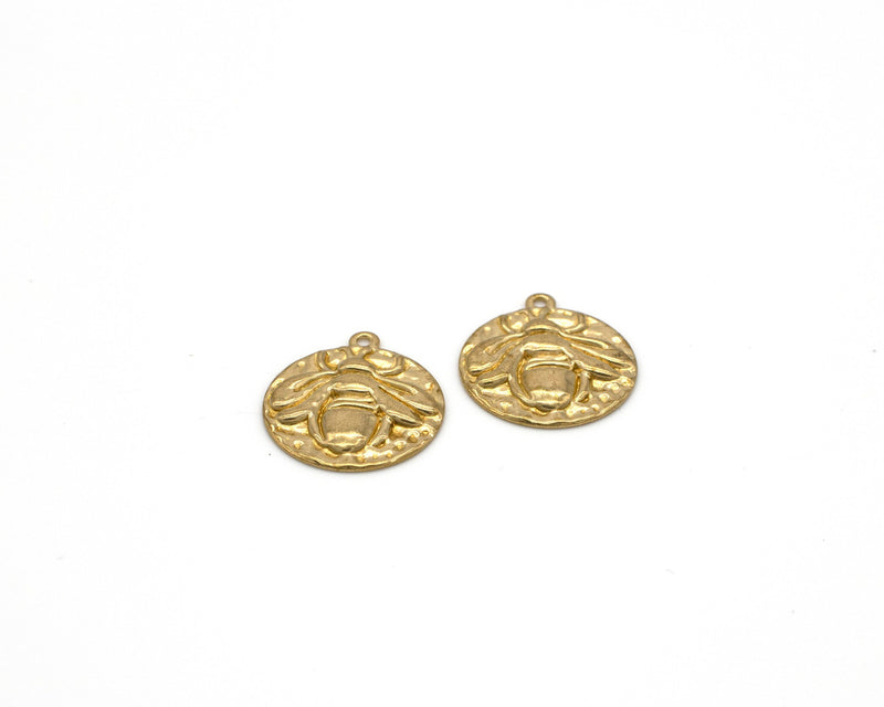 2 x Raw Brass Round Bee Charms, 23x20mm (C0069)