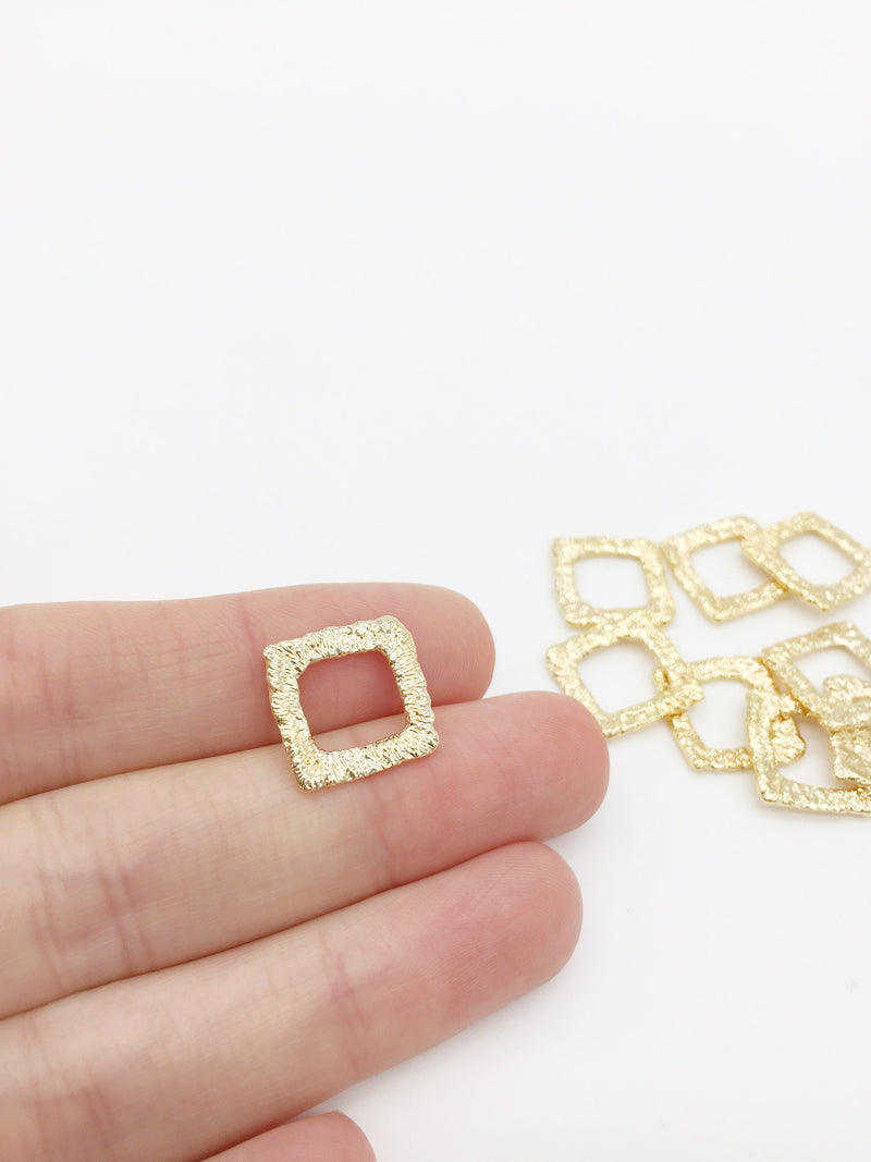 2 x 18K Gold Plated Textured Square Connectors, 14mm (1558)