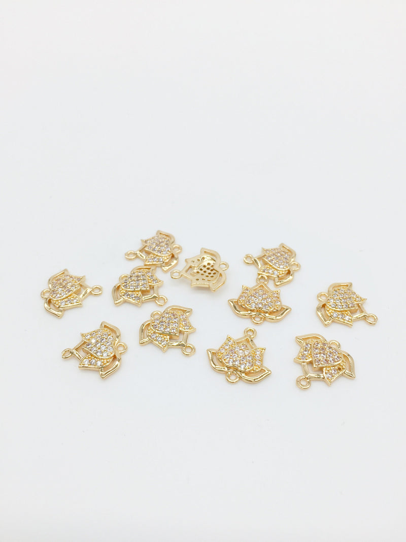 1 x 24K Gold Plated Lotus Link with Cubic Zirconia, 14x14mm (1561)