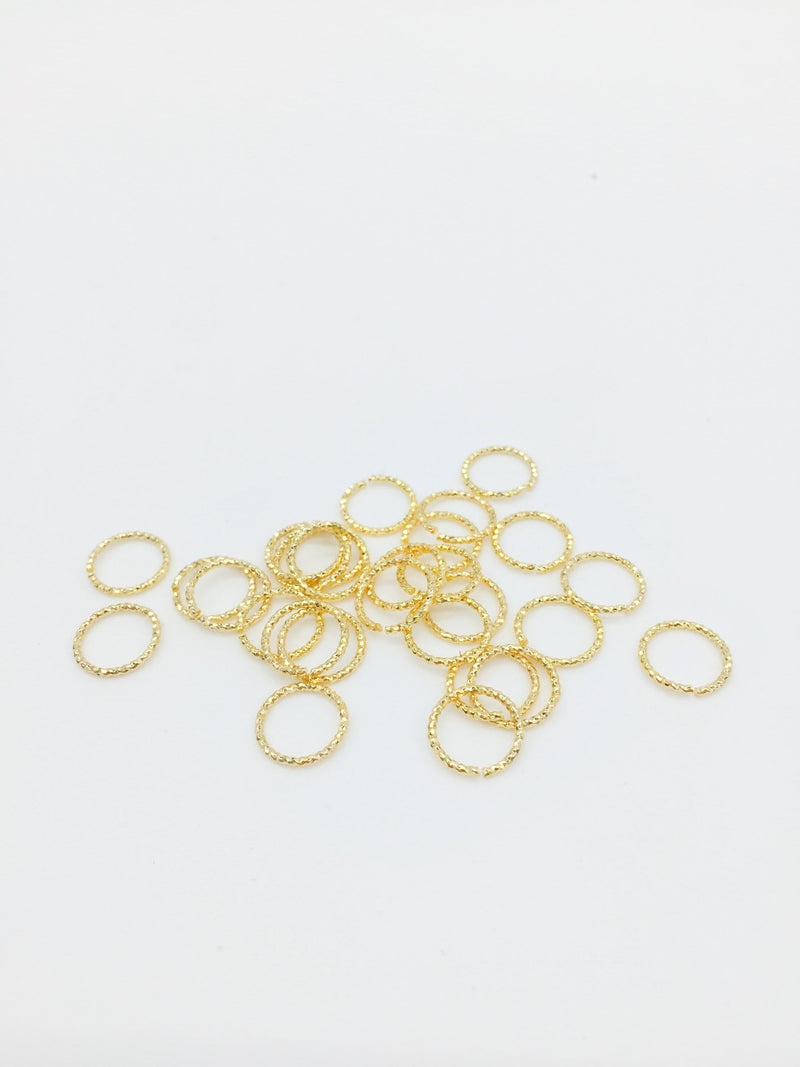 10 x 18K Gold Plated Textured Ring Connectors, 10mm Closed Round Links (1567)