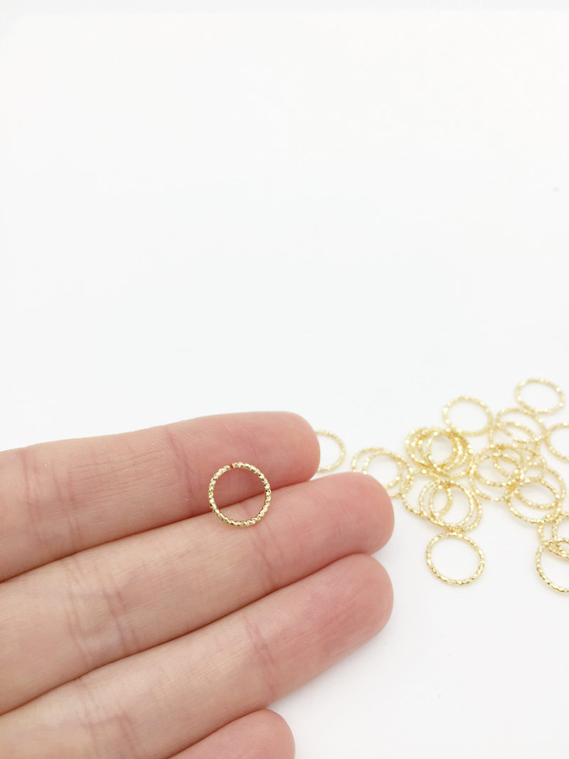 10 x 18K Gold Plated Textured Ring Connectors, 10mm Closed Round Links (1567)