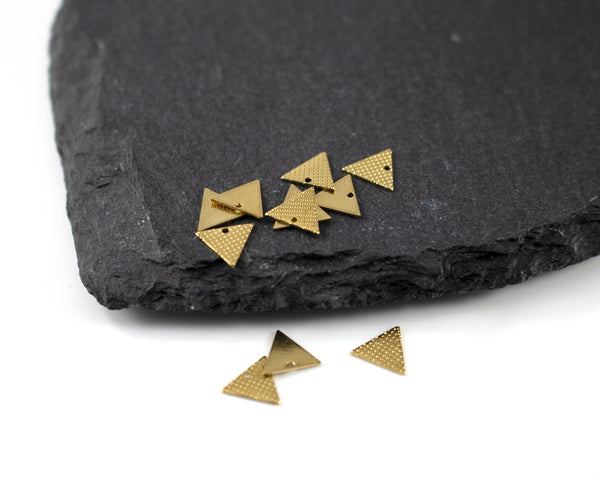 16 x Raw Brass Dotted Triangle Charms, 6x11mm (C0383)