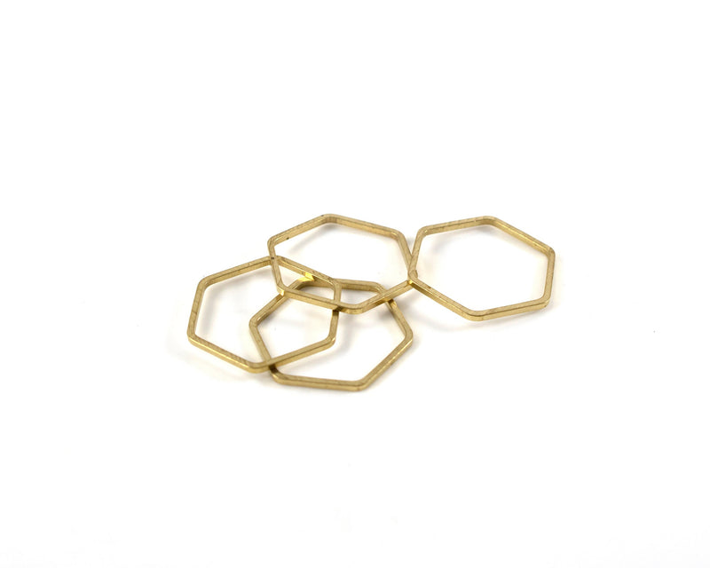 12 x Raw Brass Open Hexagon Connectors, 16x17mm (C0161)