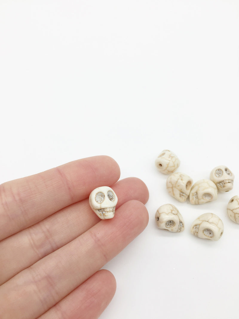 8 x Howlite Skull Beads, 13x11mm Drilled Skull Beads