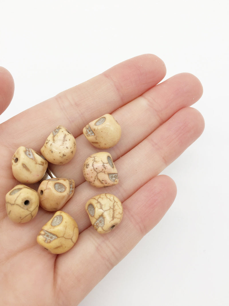 8 x Vintage Look Drilled Howlite Skull Beads, 14x1.5mm