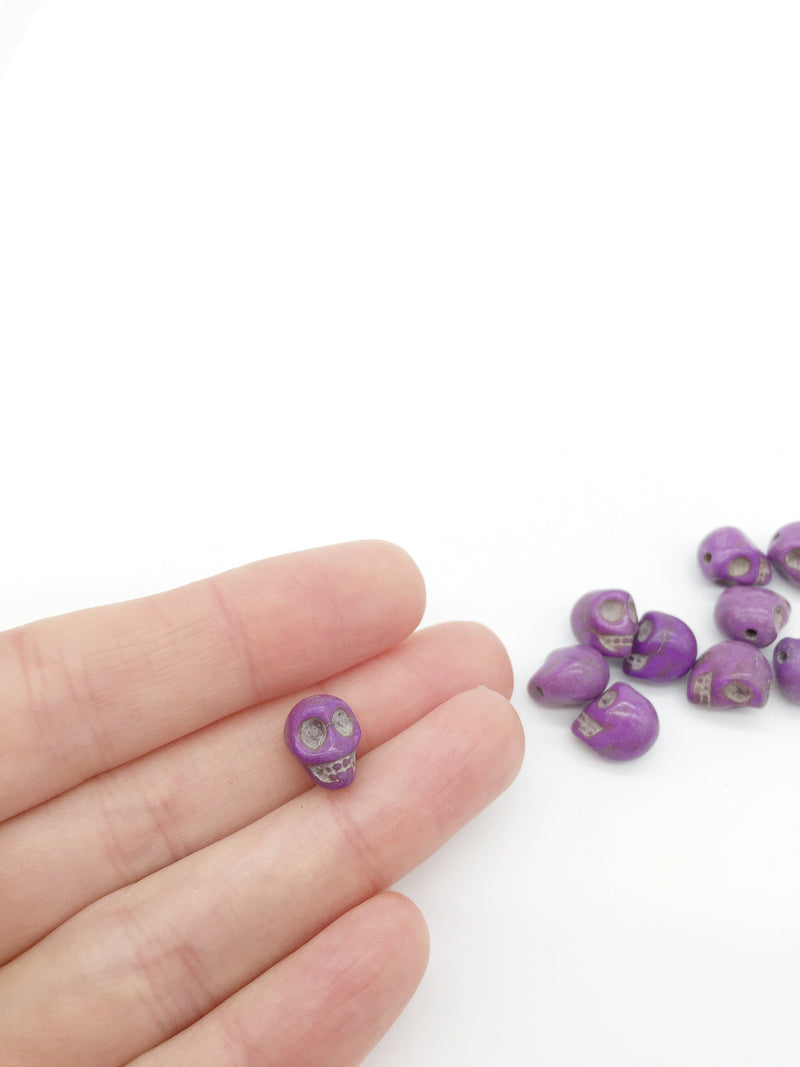 10 x Lavender Drilled Skull Beads, 14x11.5mm