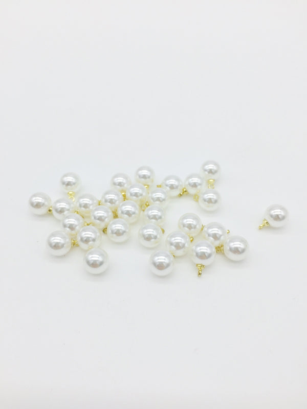 30 x Round White Pearl Charms with Gold Loops, 8mm (3254)