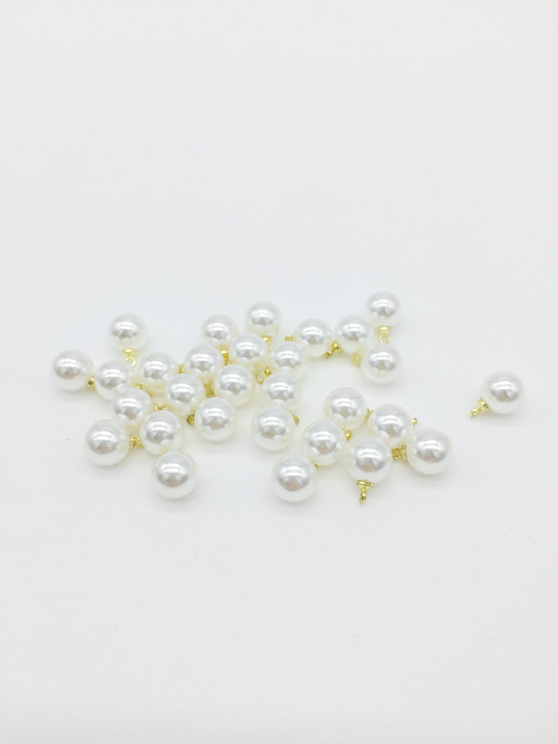 40 x Pearl Charms with Gold Loops, 6mm (3243)