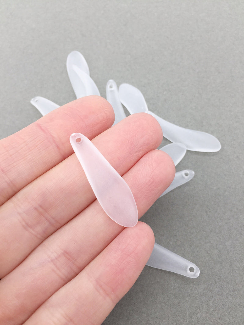 50 x Frosted White Long Petal Charms, 35x10.5mm Lucite Leaves (3374)