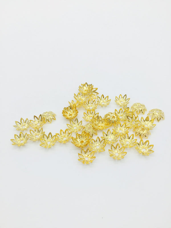 100 x Gold Metal Filigree Flower Bead Caps, 11mm (3264)