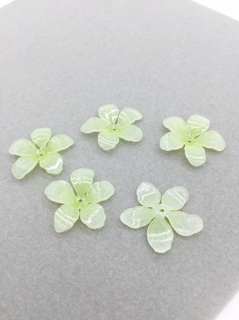 4 x Translucent Acrilic Textured Green Flower Beads, 24mm (3262)