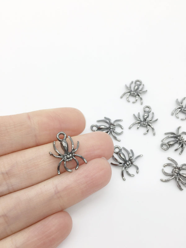 12 x Metal Spider Charms, 18x14mm Gunmetal Spider Pendants (3238)