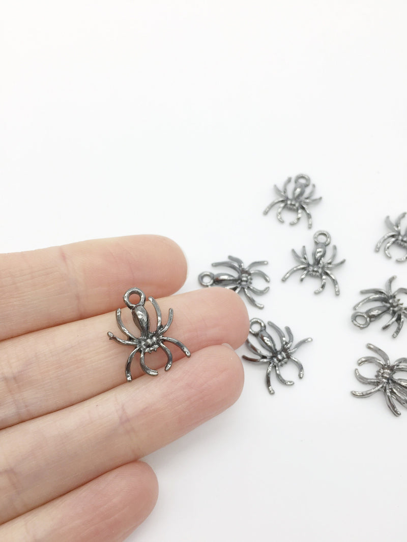 12 x Metal Spider Charms, 18x14mm Gunmetal Spider Pendants (3238)