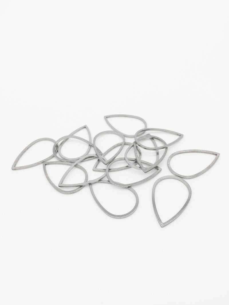 8 x Stainless Steel Teardrop Links, Silver Tone Drop Linking Rings, 25mm Teardrop Jewellery Connectors (3242)