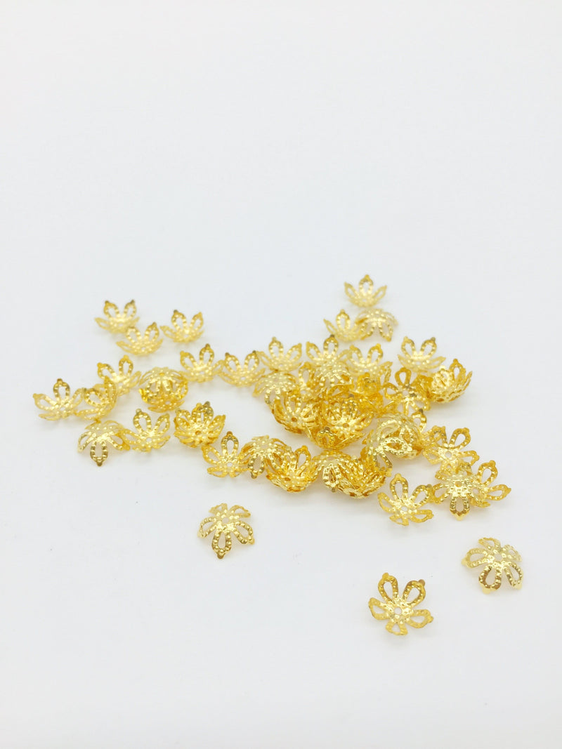 100 x Metal Gold Filigree Flower Bead Caps, 8mm (3244)