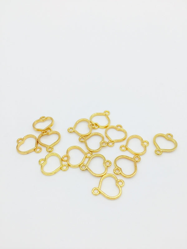 12 x Gold Tone Open Back Heart Bezel Connectors, 16x12mm (1267)