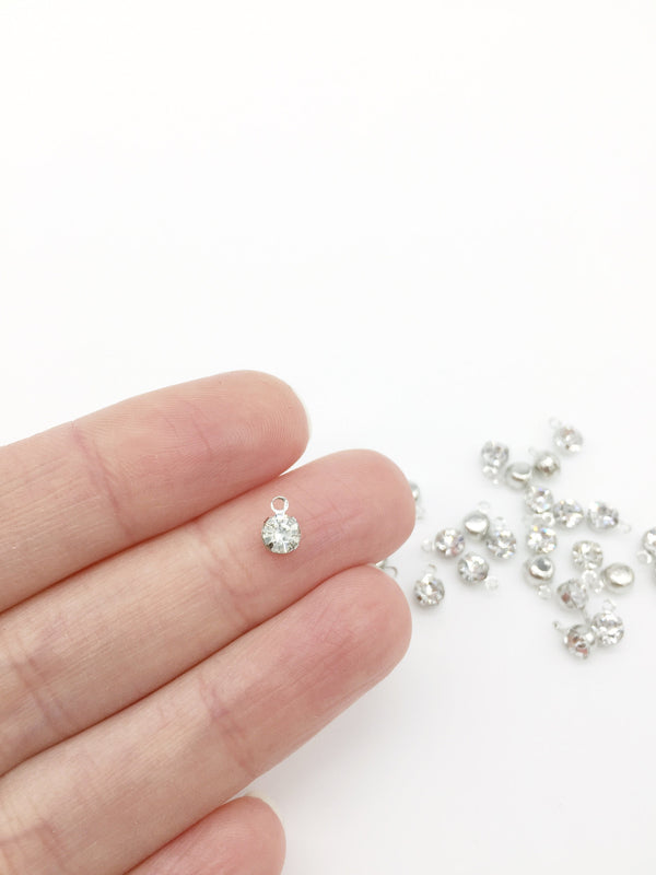20 x Tiny Silver Tone Crystal Charms, 7x5 mm (1180)
