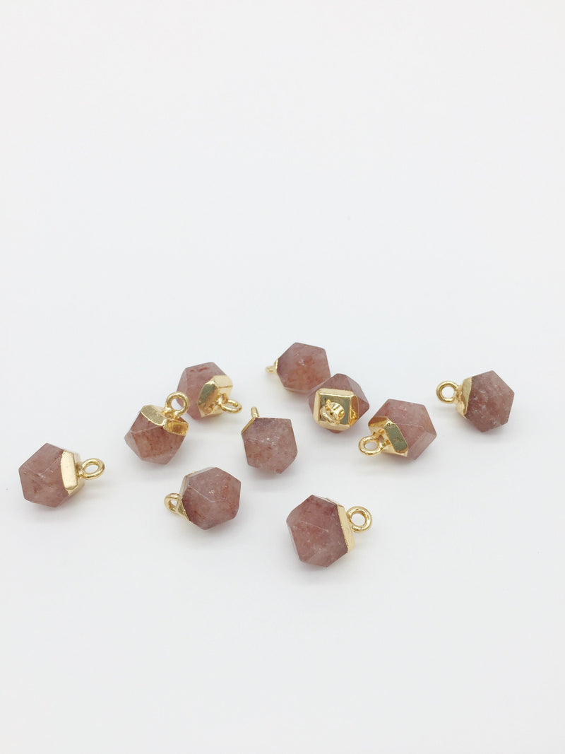 1 x Tiny Strawberry Quartz Pendant, 13x9mm Minimalist Gemstone Charm (1526)