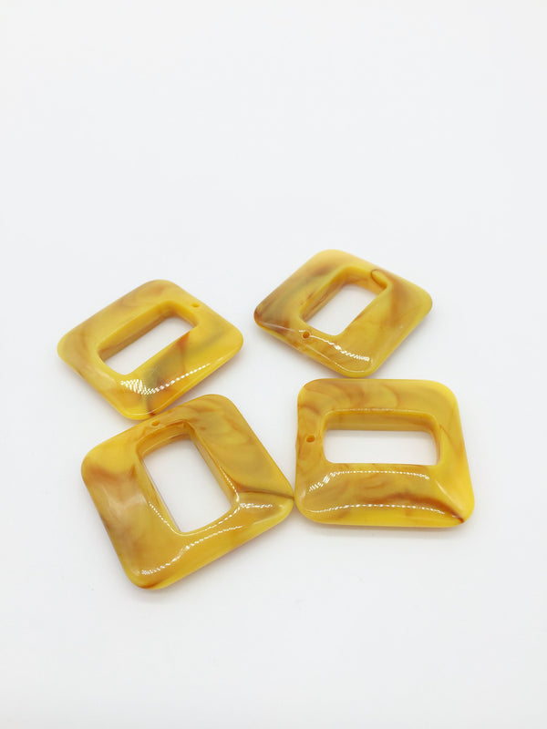 2 x Ochre Marble Puffy Square Acrylic Pendants, 32mm (1536)