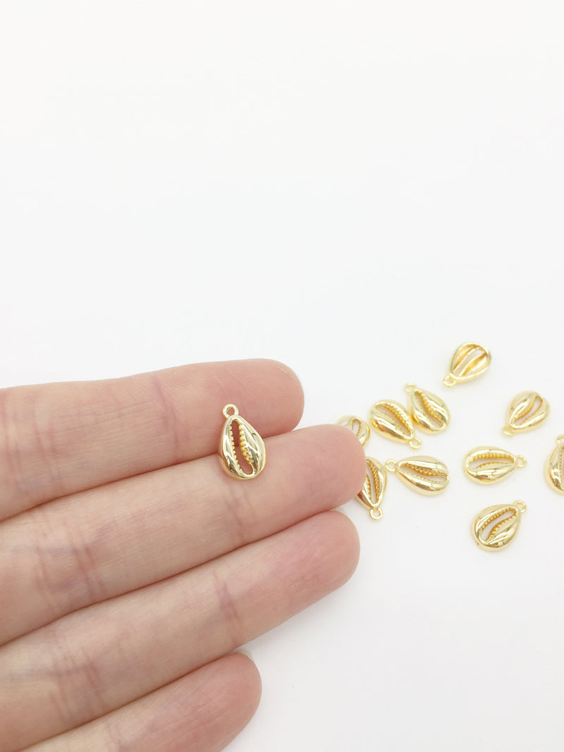 2 x Small 18K Gold Plated Cowrie Shell Charms, 12x8mm (1229)