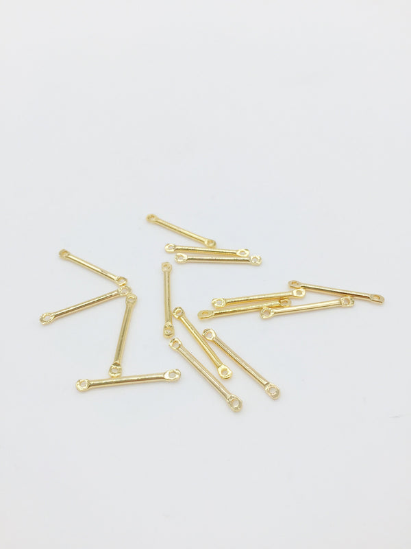 10 x 18K Gold Plated Bar Connectors, 20x1.5mm Stick Jewellery Links (1236)