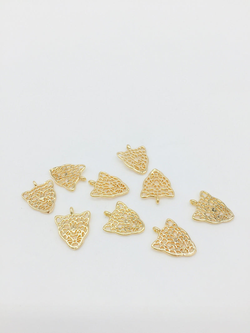 2 x 18K Gold Plated Leopard Head Charms, 15x11.5mm (1233)