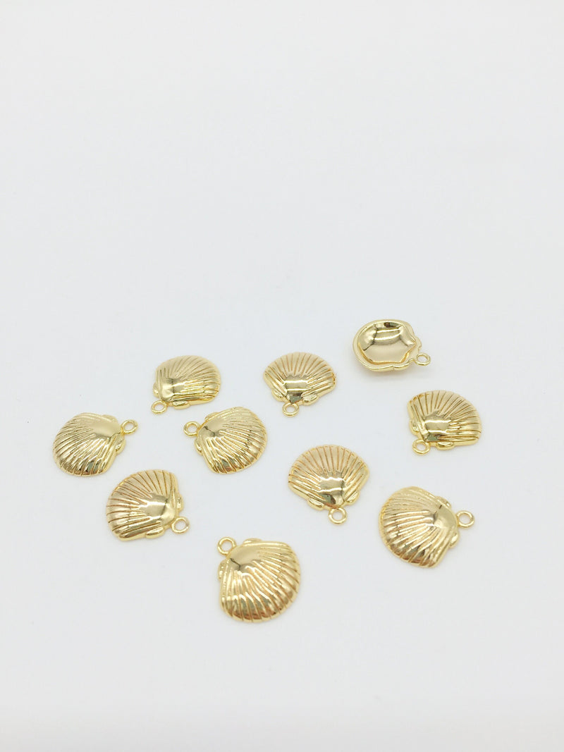 2 x Small 18K Gold Plated Scallop Shell Charms, 13x12mm (1235)