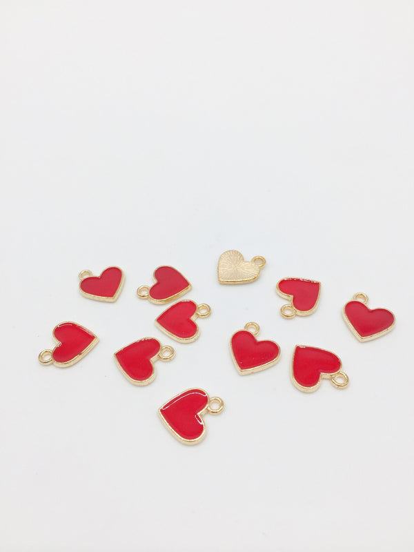 10 x Enamelled Heart Pendants in Gold, 13x10mm (1238)