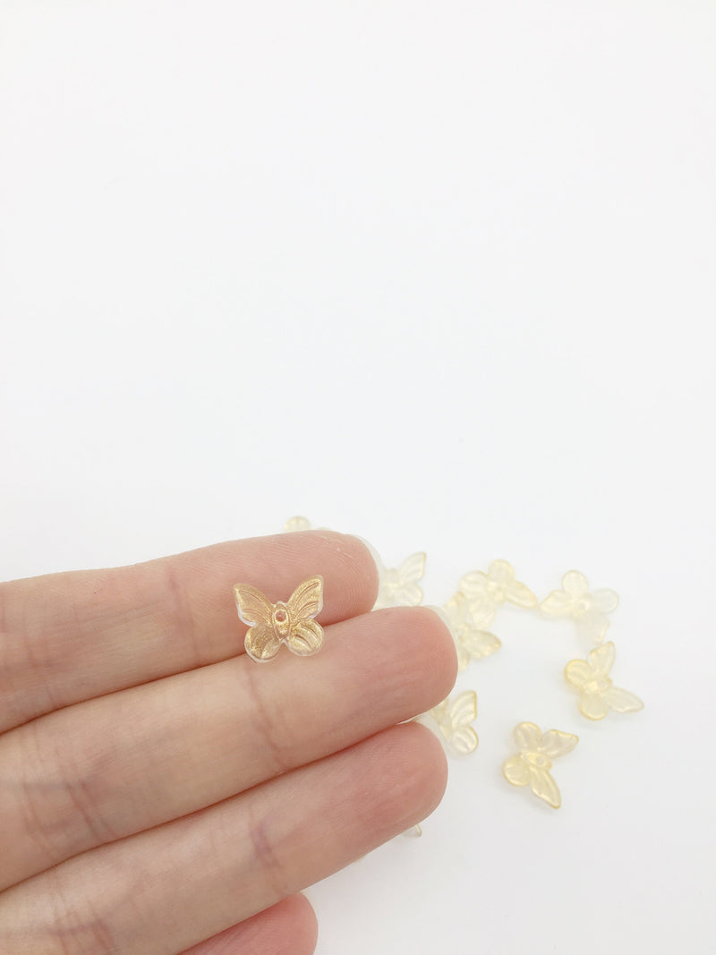 20 x Gold Glass Crystal Butterfly Charms, 11x10mm (1247)