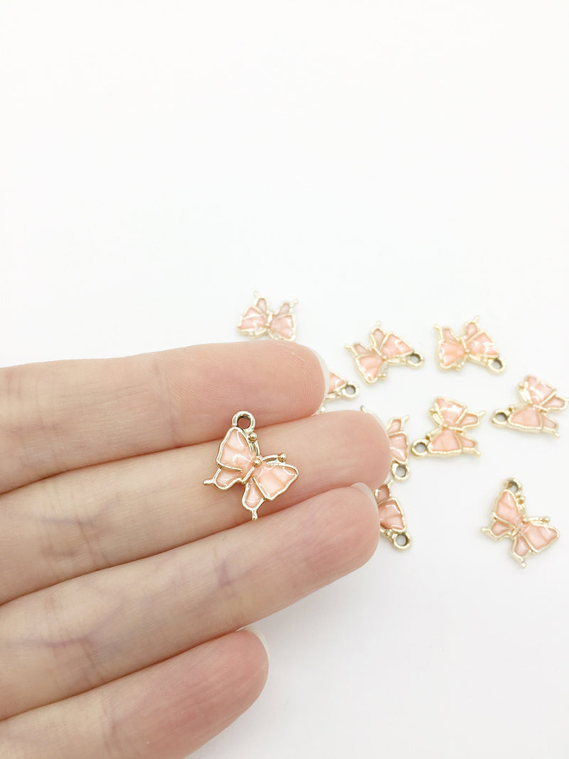 8 x Blush Pink Enamel Butterfly Charms, 16x11mm, Light Gold Base (1242)