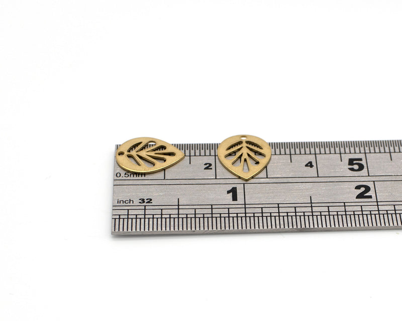 6 x Raw Brass Cut-out Leaf Pendants, 14x11mm (C0056S)