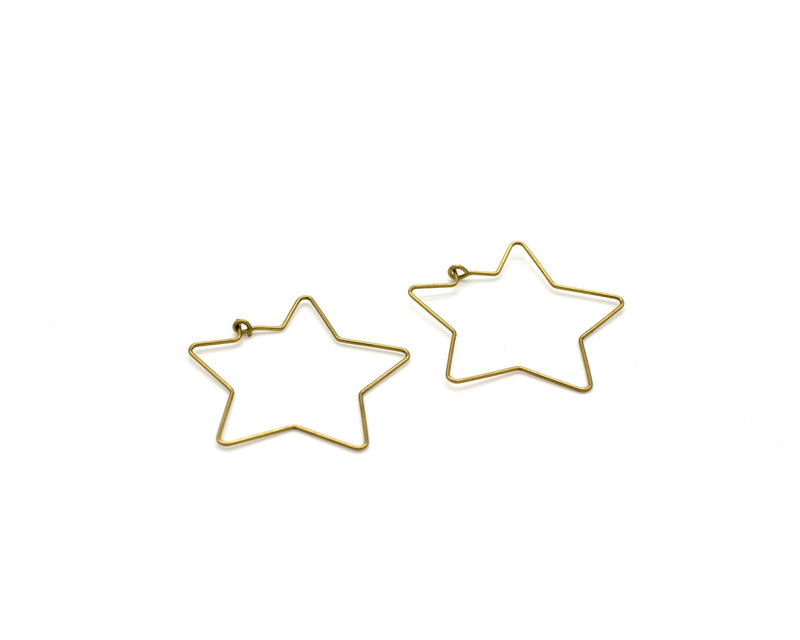 5 pairs x Raw Brass Star Ear Wire, 35mm Star Wire Earring Hoops (C0367)