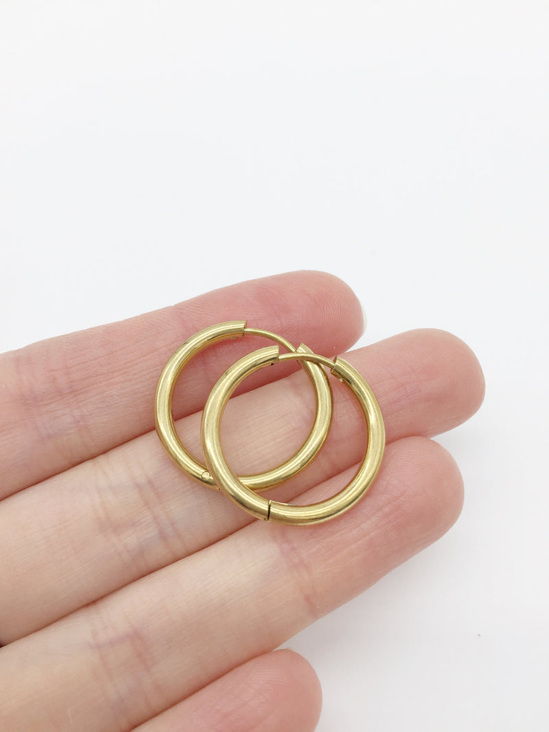 1 pair x Gold Plated Creole Hoop Earring Blanks, Hypoallergenic Earring Findings, 23mm (1784G)