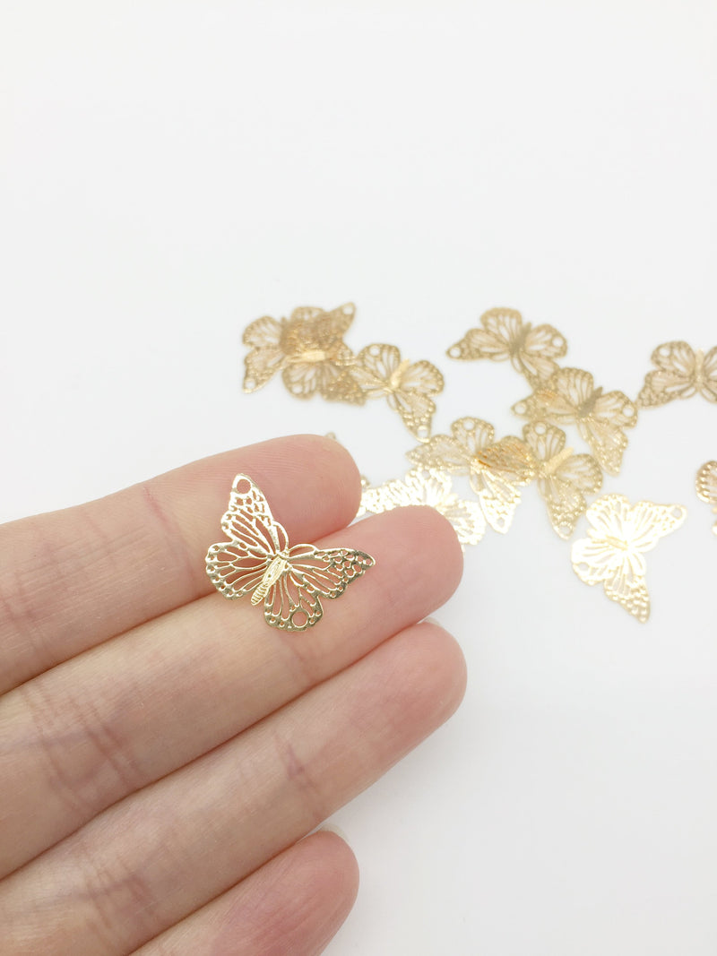 12 x Gold Plated Butterfly Filigree Connectors, 19x14mm (1256)