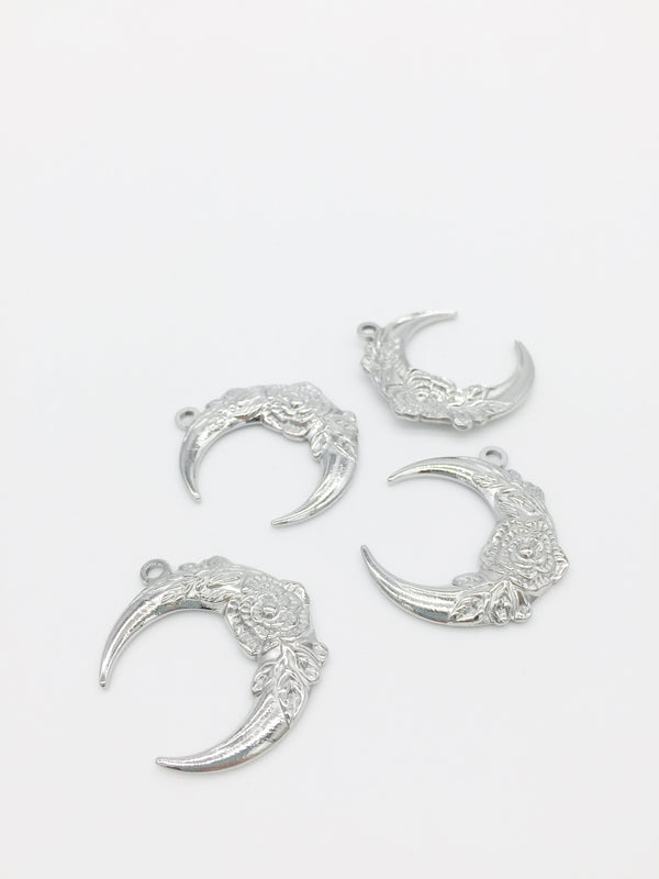 1 x Stainless Steel Floral Moon Pendants, 31x28mm (1257)