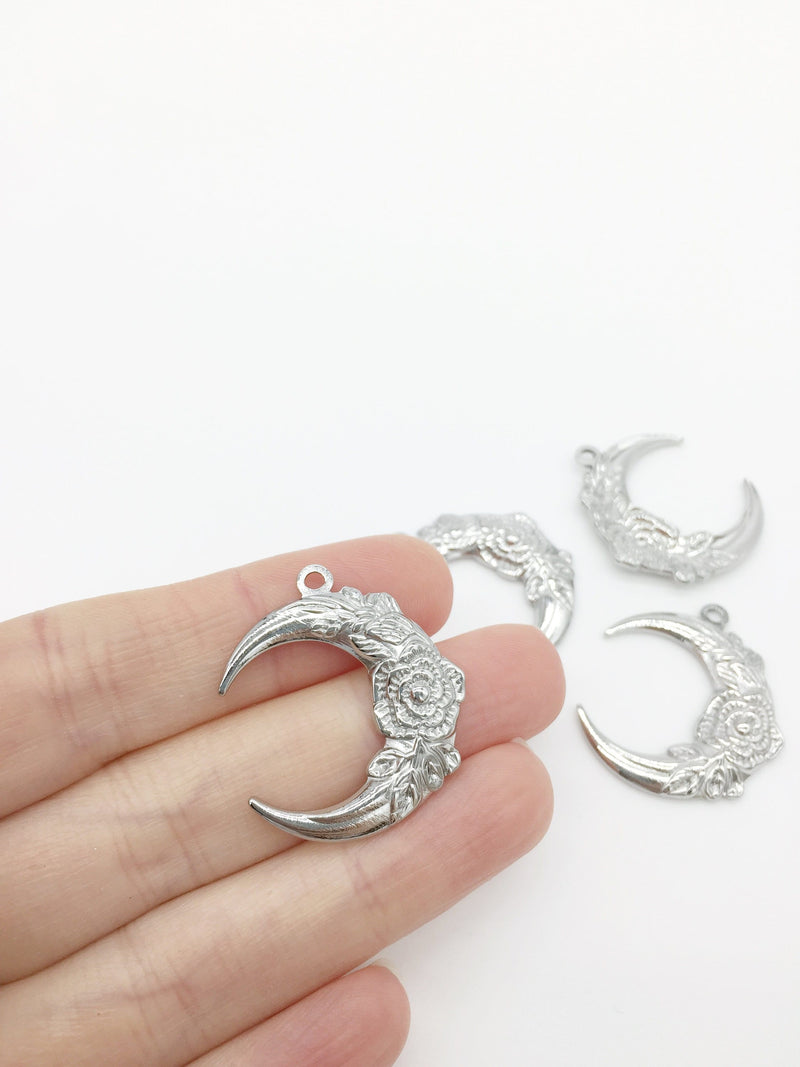 1 x Stainless Steel Floral Moon Pendants, 31x28mm (1257)