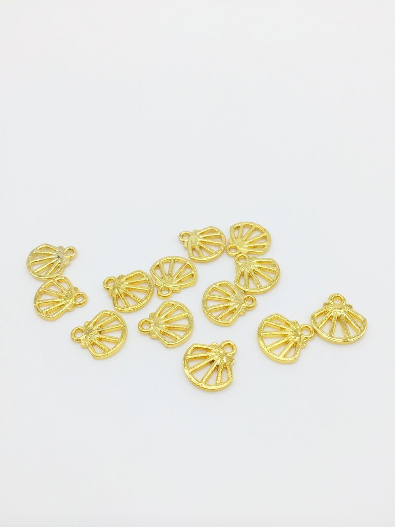 10 x Small Gold Scallop Shell Open Back Bezel Charms, 12.5x12mm (1259)