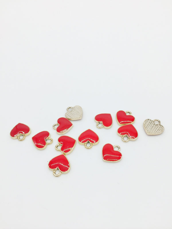 10 x Glossy Red Enamel Heart Charms, 12x11.5mm (1269)